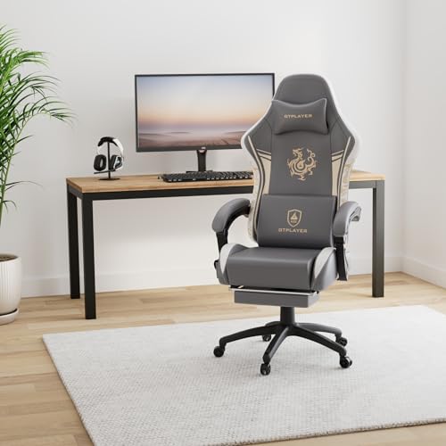 GTPLAYER Gaming Chair with Bluetooth Speakers and Footrest, Dragon Series Video Game Chairs, Heavy Duty Ergonomic Chairs, Esports Gaming Computer Office Chair (Gray) GTPLAYER