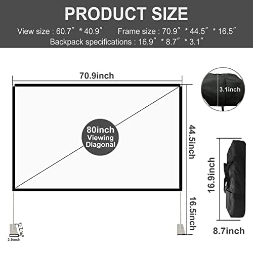 Projector Screen with Stand 80 inch Portable Projection Screen 16:9 4K HD Projections Movies Screen with Carry Bag for Indoor Outdoor Home Theater Backyard Cinema Travel SKERELL