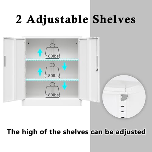 iDEKAI Metal Storage Cabinet with Lock, 36" Garage Storage Cabinets with 2 Lockable Doors and 2 Adjustable Shelves,Tall File Cabinet, Tool Cabinet for Office,Home,Garage,Gym,School (White) iDEKAI