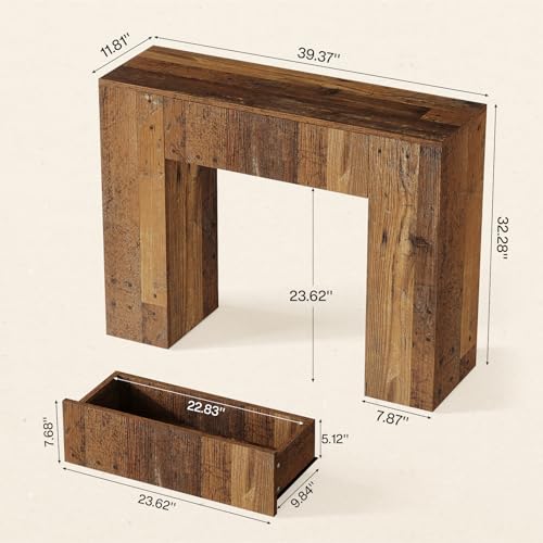Tribesigns 39'' Farmhouse Console Table, Narrow Sofa Entryway Table with Drawer, Small Wooden Entrance Table for Living Room, Hallway, Foyer, Distressed Brown Tribesigns