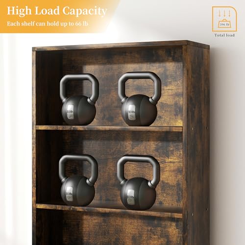 Shintenchi Bookshelf,6-Tier Open Bookcase and Bookshelves,6 Shelf Display Storage Shelves Floor Standing 70.6 inches Tall Bookcase for Home Office, Living Room (Brown) Shintenchi