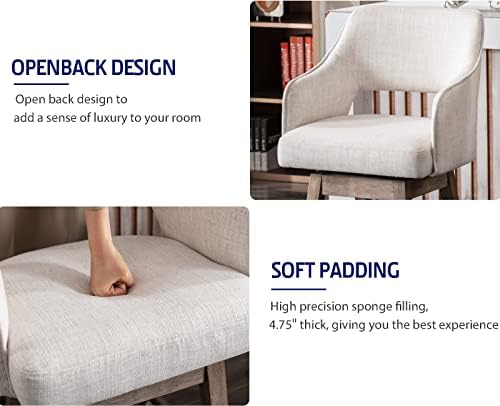 Kmax 28" Fabric Counter Height Bar Stools Swivel Farmhouse Bar Stools with Wood Legs Open Back Footrest for Kitchen Island, Set of 2- Cream Kmax