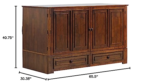 Mega Solutions Emurphybed Paradiseo Murphy Cabinet Chest Bed with Charging Station 6 Inch, Queen (Tobacco) Mega Solutions