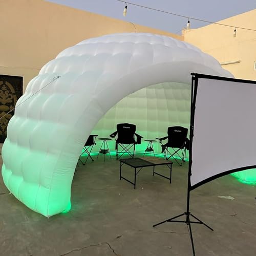 Striking Inflatable Igloo Dome Tent with Led Strips & Big Opening Outdoor Portable Nightclub Disco Igloo Party Wedding House White Oxford Air Marquee for Events (16.4Ft 5m D) YBZCHLM
