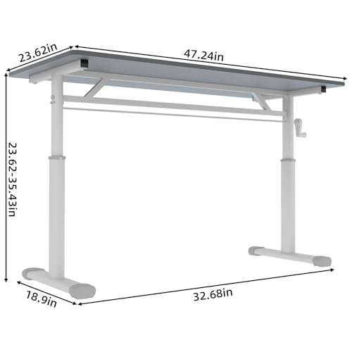 Adjustable Desk, Manual Height Adjustable Standing Desk with Crank, White Ergonomic Sit Stand Desk for Home Office,Compact standing desk, No Electric Needed, Fits Study & Workspaces (23.62"D*47.24"L) AYUYK