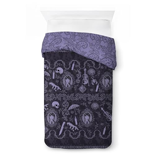 Jay Franco Kids Duvet Cover Set with Sham & Pillowcase – Ultra-Soft Linen Feel Bedding for Room Decor, Cover ONLY Comforter NOT Included, Purple - Wednesday, 2 Piece Twin Jay Franco