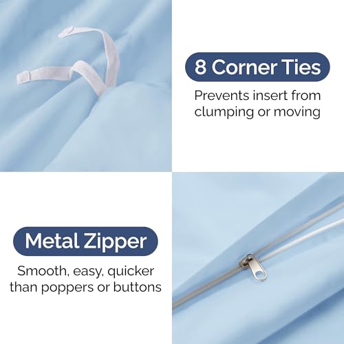 Duvet Cover Queen Size - Extra Soft Queen Size Duvet Cover - Lightweight & Breathable - Easy Care & Fade Free with Zipper Closures & Ties - 90" x 90" Inches - (Light Blue) Comforter Not Included CGK Unlimited
