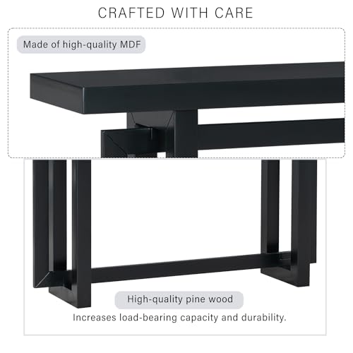 Merax Wood Entryway Console Table, Modern Line Frame with Industrial Concrete Top, for Living Room/Hallway/Foyer, Black Merax