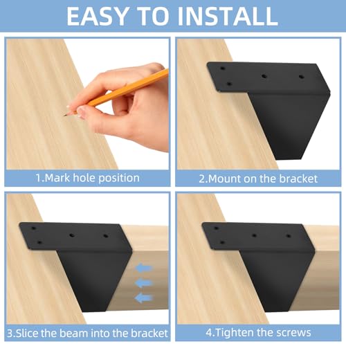 Rasugarlary 2x4" Pergola Bracket, 8 Pcs Pergola Post Top Rafter Brackets Deck Railing Brackets Heavy Duty Black Powder Coated Pergola Kit for DIY Wood Pergolas Gazebo (with Screws) Rasugarlary