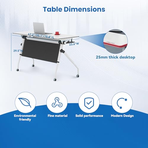 Conference Table,Mobile Conference Room Tables with 360° Wheels,55In Rectanglar Meeting Seminar Table 12 People,Flip Top Mobile Training Table Rolling Meeting Table,Modular Business Tables for Office Relgix