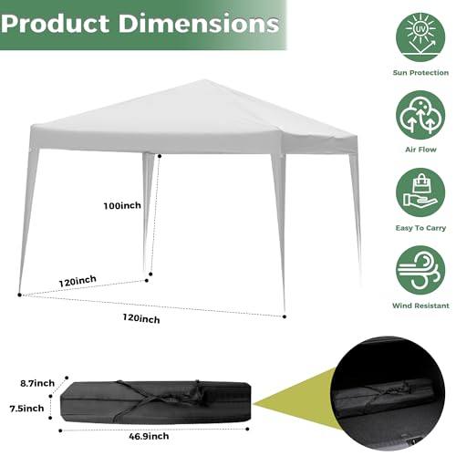 10X10FT White Pop Up Canopy Party Tent, Outdoor Commercial Instant Gazebo with 4 Removable Sidewalls for Events, Wedding, Backyard, Patio, Easy Set Up Sun Shade with Carrying Bag Usnipoya