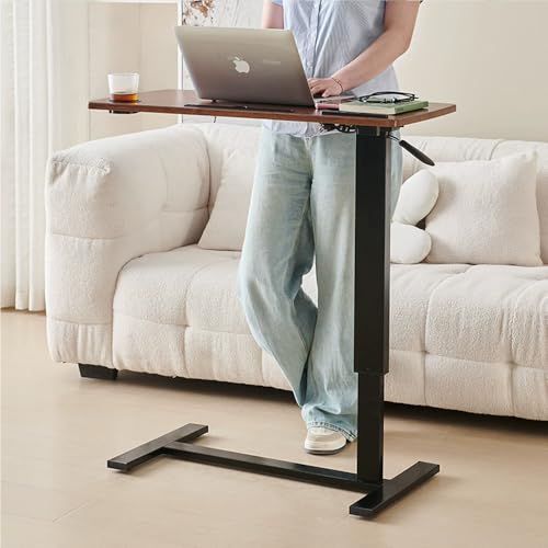 Over Bed Table Pneumatic Adjustable Height Stand Desk with Hidden Casters Foldable Mobile Laptop Computer Standing Desk with USB Ports Pad Generic
