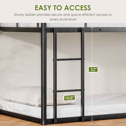 AEMSOFK Metal Triple Bunk Bed, Twin Triple Bunk Bed, 3 Bed Bunk Beds for 3, Heavy Duty Triple Beds for Kids, Slat Support,Noise Reduced Structure,No Box Spring Needed(Black) AEMSOFK
