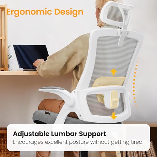 NEO Chair Ergonomic Office Desk Chair High Back Computer Gaming Mesh Chair with Comfy Task Adjustable Arms Lumbar Support Headrest Swivel for Home Office (Grey) NEO CHAIR