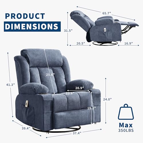 GarveeLife Rocking Recliner Chair for Nursery Glider Recliner with Cup Holder Swivel Rocker with Upholstered Deep Seat Comfy Single Sofa for Living Room Blue