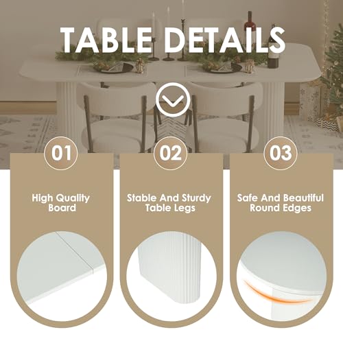 RGZ 71" Modern Cream White Oval Kitchen Table, Dining Table for 4-6 People, Easy to Assemble Accent Oval Dinner Room Table with White Ripple Legs for Home, Apartment, Dining Room, Kitchen RGZ