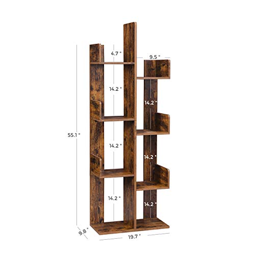 Tree-Shaped Bookshelf with 8 Storage Shelves in Rustic Brown by VASAGLE VASAGLE