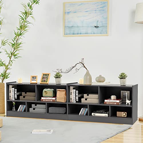 Tangkula 5-Cube Grey Open Bookshelf - Versatile 2-Tier Wooden Storage for Home and Kids Tangkula