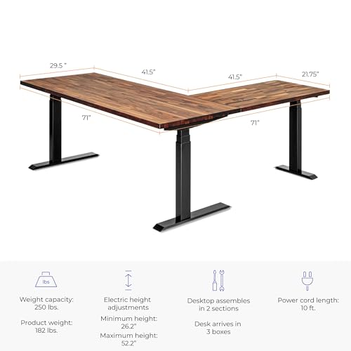 S STAND UP DESK STORE Triple Motor Electric L-Shaped Corner Standing Desk with EZ Assemble Frame (Black Frame/Solid Walnut Top, 71 inch W x 71 inch D) S Stand Up Desk Store