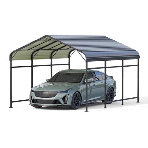 Patiowell 10'x15' Metal Carport, Heavy Duty Carport Canopy with Reinforced Frame and Galvanized Steel Roof, All-Weather Outdoor Car Shelter for Car, Truck, Boat and Tractor, Black Patiowell