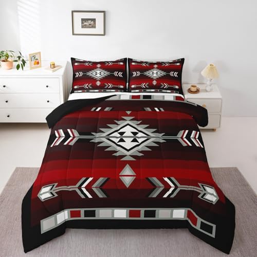 Erosebridal Rustic Western Bedding Sets Full Southwestern Aztec Comforter Set for Men Boys,Farmhouse Bohemian Geometric Bedding Comforter Sets Exotic Ethnic American Native Quilt Duvet 3 Pcs Erosebridal