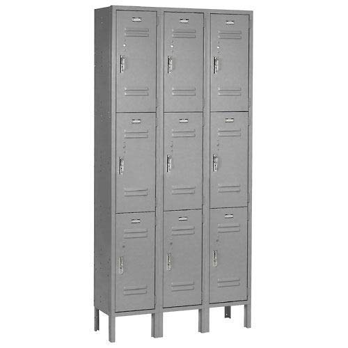 Global Industrial 3 Tier Locker, 12 X 15 X 24, 9 Door, Ready to Assemble, Gray Global Industrial