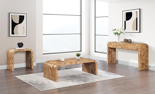 Meridian Furniture 269-S Cresthill Collection Mid-Century Modern Console Table with Ash Burl Wood, Natural Ash Finish, Curved Art Deco Design, 54" W x 14" D x 30" H, Natural Meridian Furniture