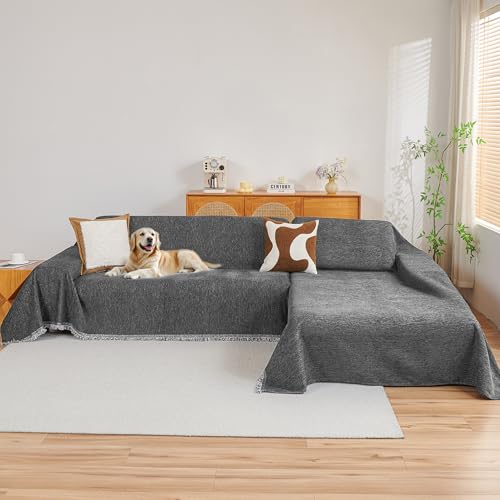 MYSKY HOME Couch Cover for Sectional Sofa, 2 Pieces Couch Covers for L Shape Sofa Cover, Furniture Protector for Pets, Kids, Sofa Slipcover for 2-3 Cushion Couch (71"x118"+71"x118", Dark Grey) MYSKY HOME
