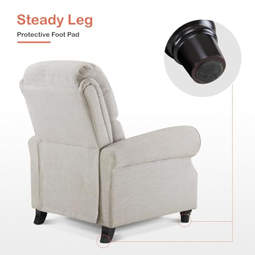 MCombo Pushback Recliner Chair, 3-Position Oversized Manual Recliner with Rolled Arms, Solid Wood Legs & Chenille Upholstery, Accent Reclining Chair for Living Room Office 4865 (Beige) MCombo