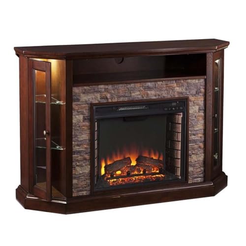 Southern Enterprises Rollins Convertible Corner Infrared Electric Media Fireplace 52" Wide, Espresso Finish and Faux Stone SEI Furniture