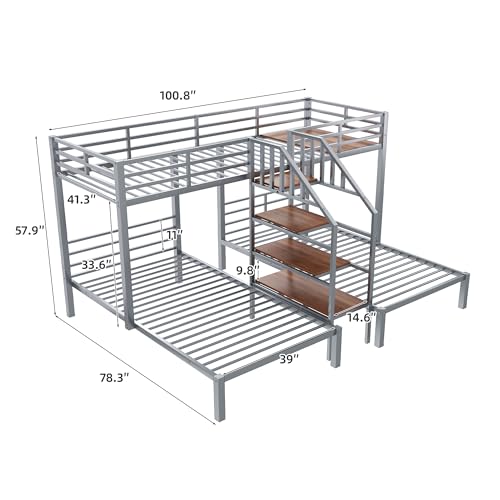 Bellemave Triple Metal Bunk Bed for 3 Kids, Twin Over Twin Over Twin Size Bunk Bed Bellemave