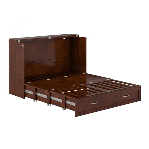 AFI, Marion Queen Wood Murphy Bed Chest with 6" Mattress, Storage Drawer, & Built-in Charger, Walnut AFI