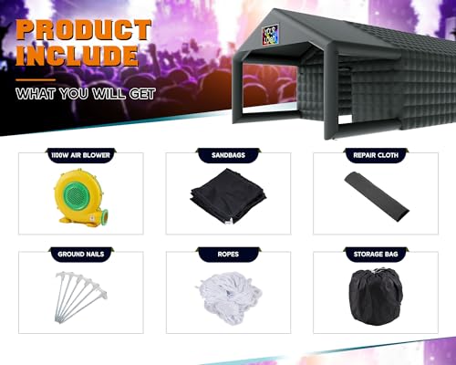 Albott 39x20x14 FT Large Black Inflatable Nightclub Tent for Adults with Pavilion Rest Area, Black Inflatable Night Club Gazebo with 2 Side Doors & Logo Area for Birthday, Wedding, Backyard Events Albott