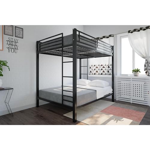 DHP Full Over Full Metal Bunk Bed, Black, Space-Saving Kids Furniture, Sturdy Frame, Guard Rails, Integrated Ladder DHP