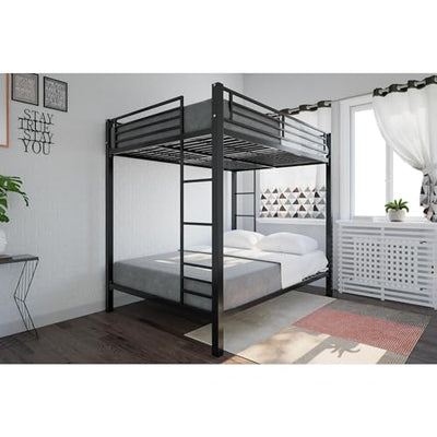 DHP Full Over Full Metal Bunk Bed, Black, Space-Saving Kids Furniture, Sturdy Frame, Guard Rails, Integrated Ladder