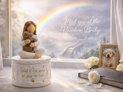 Gleemoria Pet Memorial Gifts for Dogs - Loss of Dog Sympathy Gift, Keepsake Trinket Box with Guardian Angel Figurine, Crystal Suncatcher Included, Remembrance Gift for Pet Loss