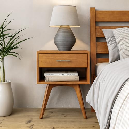 Mid Century Modern One Drawer Nightstand/Constructed of Solid Wood/Castanho Finish Camaflexi