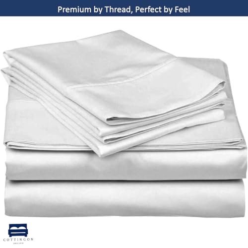 Cottingon 4 Piece Full XL Dorm Bedding Set for College, 100% Long Staple Premium Egyptian Cotton, Soft Bed Sheets, Fits Upto 15" Deep Mattress 54"X80" Extra Long, White Cottingon