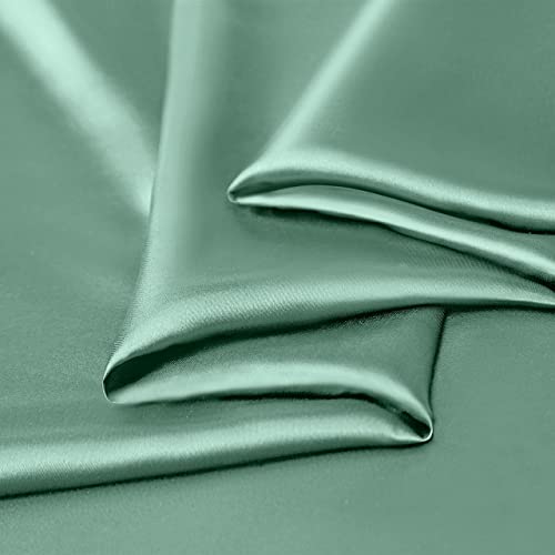 Manyshofu Satin Queen Sheets 4 Piece Set - Luxury Cooling Bedding Set, Sage Green - Fitted Sheet, Flat Sheet, 2 Pillow Cases Manyshofu
