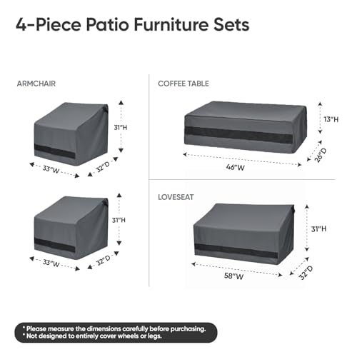 loriano Patio Furniture Covers 4 Piece, Outdoor Furniture Covers Waterproof, 600D Heavy Duty Lawn Patio Covers Set Grey-Black loriano