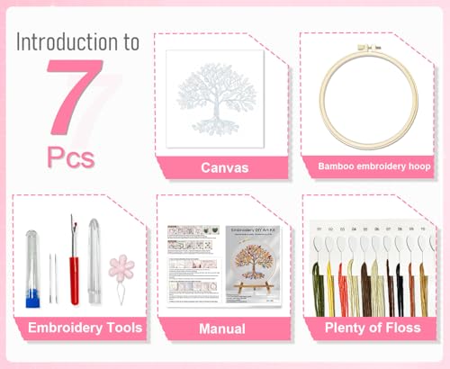 Huacan Embroidery Kit for Beginners Colorful Tree of Life Embroidery Kit, DIY Hand Embroidery Set with Pattern