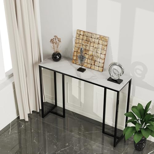 W:39.4xD:11.81xH:30.90 inch Console Table Entryway Accent Table Behind Sofa Table Black Metal Frame with Emerald White Top Generic