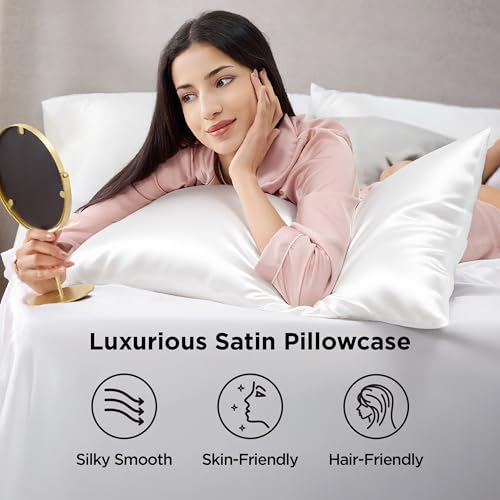 Bedsure King Size Satin Pillowcase Set of 2 - Pure White Silky Pillow Cases for Hair and Skin with Envelope Closure, Similar to Silk Pillow Cases, Gifts for Women Men, 20x36 Inches, 2pcs Bedsure