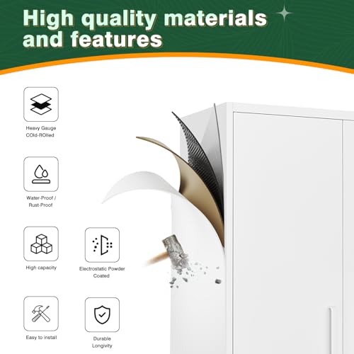 Letaya Metal White Storage Cabinet with Lock-71 Tall Metal Pantry Cabinets,5 Adjustable Shelves and Door for Home,Office,Kitchen,Warehouse,Utility Room(White) Letaya