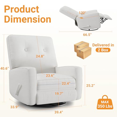 IDEALHOUSE Recliner Chair, 360° Swivel Rocking Glider Chair for Adults with Adjustable Backrest & Footrest, Cozy Linen Upholstered Armchair for Living Rooms, Bedrooms, Apartments, Beige
