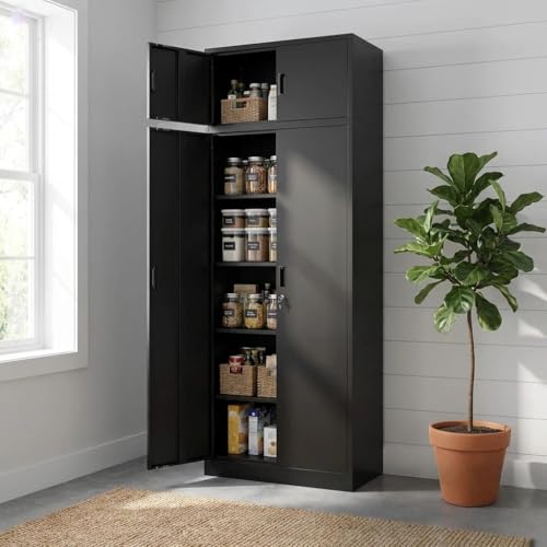 BESFUR Metal Storage Cabinet, 87 Inch Tall Locking Storage Cabinets with Top Cabinet Large Garage Storage Cabinet with Adjustable Shelves and Locking Doors for Office, Utility Room, Black BESFUR