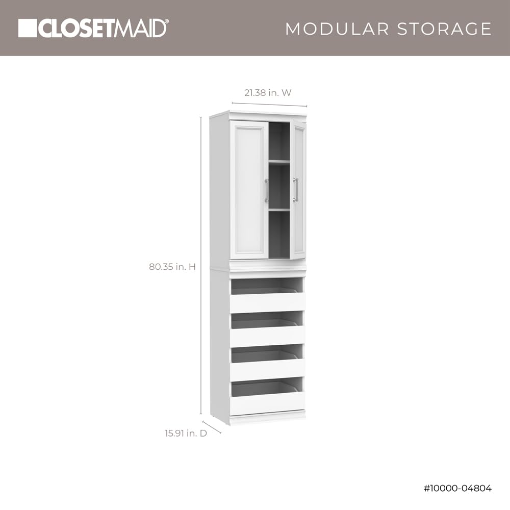 ClosetMaid Modular Storage 21.38-inch W 3-Shelf 4-Drawer Tower Wood Closet System, White ClosetMaid