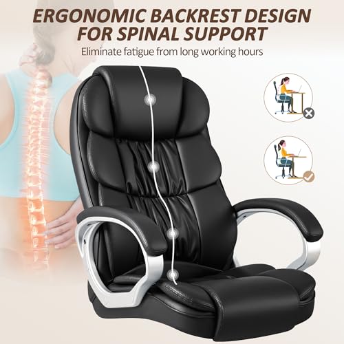 Homall Office Chair High Back Computer Desk Chair, PU Leather Adjustable Height Modern Executive Swivel Task Chair with Padded Armrests and Lumbar Support (Black) Homall