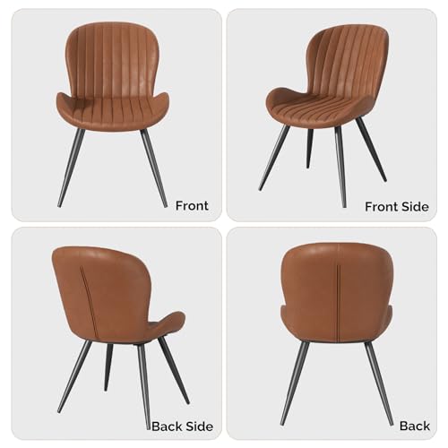 Nalupatio Dining Chairs Set of 6, Modern Dining Room Chairs Comfy Backrest Thick Upholstered Kitchen Chairs 19IN Height with Metal Legs Brown Nalupatio