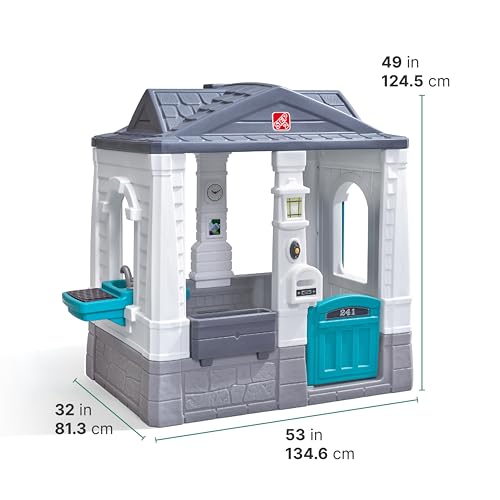 Step2 Neat & Tidy Cottage Kids Playhouse, Indoor and Outdoor Playset, Interactive Sounds, Toddlers 1.5+ Years Old, Easy to Assemble Backyard Discovery Playhouse, Grey Step2